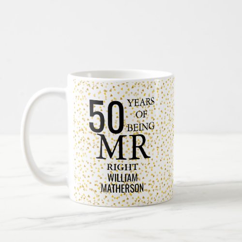 Mr Mrs Right Fun Golden 50th Wedding Anniversary Coffee Mug