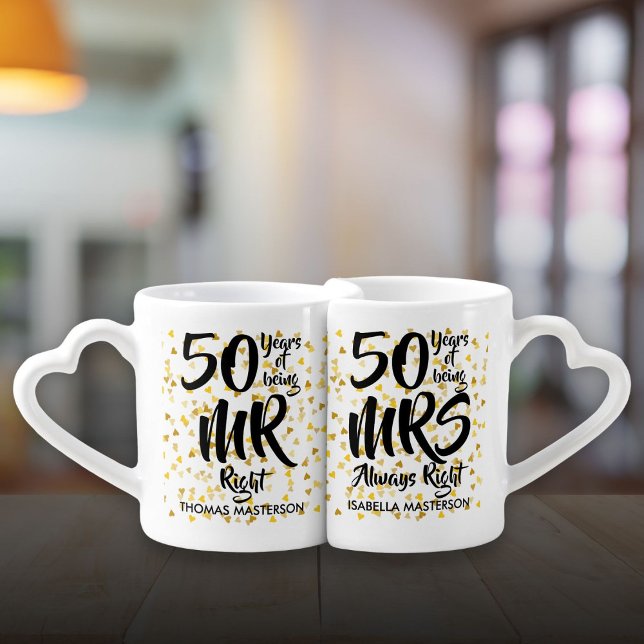 Mr Mrs Right Fun Golden 50th Wedding Anniversary Coffee Mug Set (Mr Mrs Right Fun Golden 50th Wedding Anniversary Coffee Mug Set)