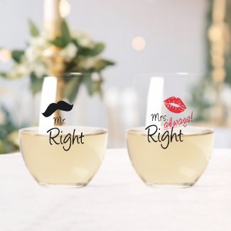 Mr & Mrs. Right Mustache Red Lips Wedding 