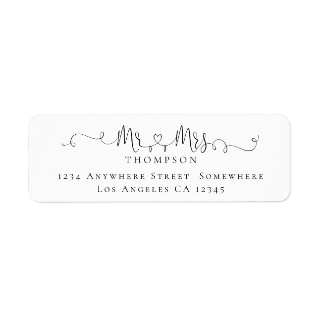 Mr Mrs Ring Heart Script Return Name Address Label (Front)
