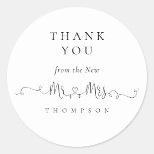 Mr Mrs Rings Heart Script Wedding Thank You Classic Round Sticker