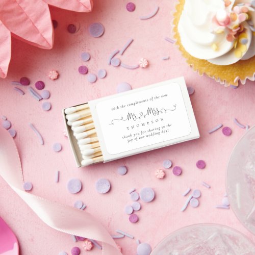 Mr Mrs Rings Script Wedding Thank You Favor Matchboxes