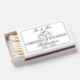 Mr & Mrs Romantic Swans Old Money Wedding Favors Matchboxes