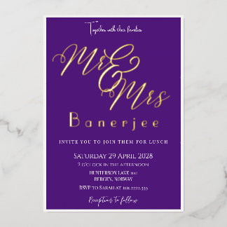 Mr & Mrs Royal Purple + Border Foil Invitation