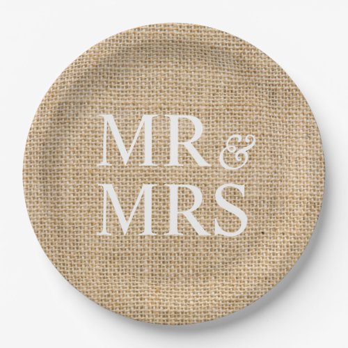 Mr  Mrs Rustic Burlap Wedding Simple Paper Plates