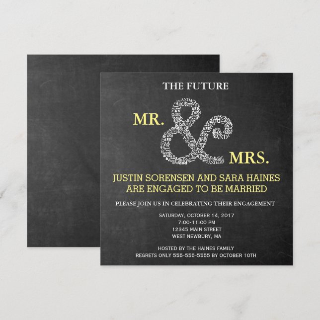 Mr & Mrs Rustic Chalkboard Engagement Rehearsal Invitation (Front/Back)
