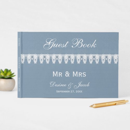 Mr  Mrs Rustic Dusty Blue White Cow Skull Wedding Guest Book