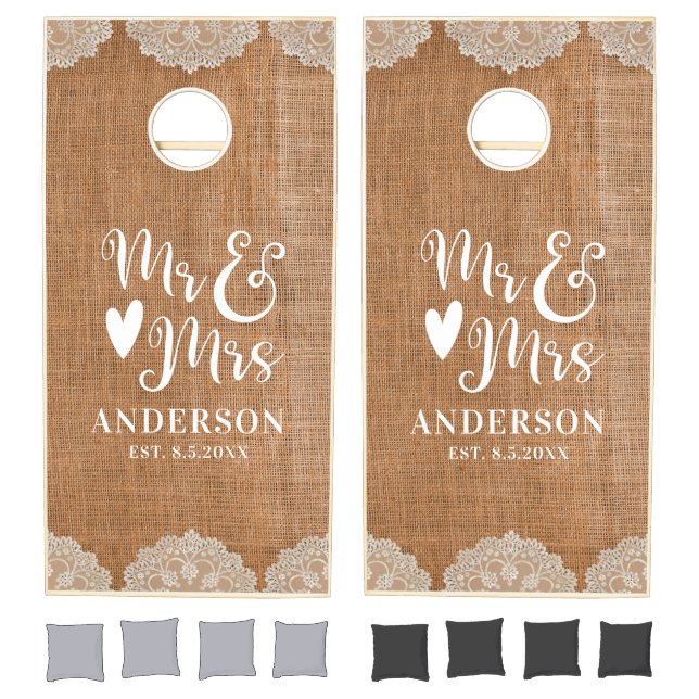 Mr Mrs Rustic Monogram Wedding Cornhole Set (Set)