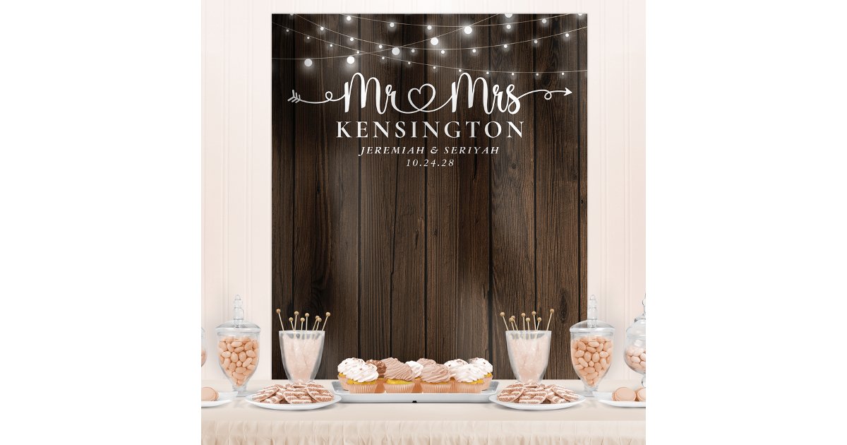 Mr Mrs Rustic String Lights Wedding Backdrop | Zazzle