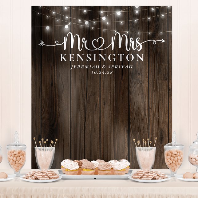Mr Mrs Rustic String Lights Wedding Backdrop (Creator Uploaded)