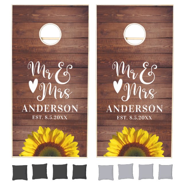 Mr Mrs Rustic Sunflower Wedding Reception Cornhole Set (Set)