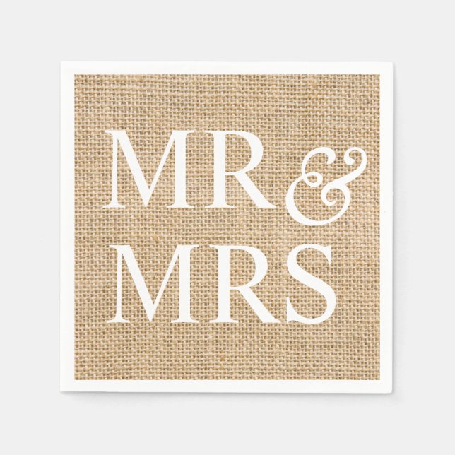 Mr & Mrs Rustic Wedding Burlap Trendy Country Napkins (Front)