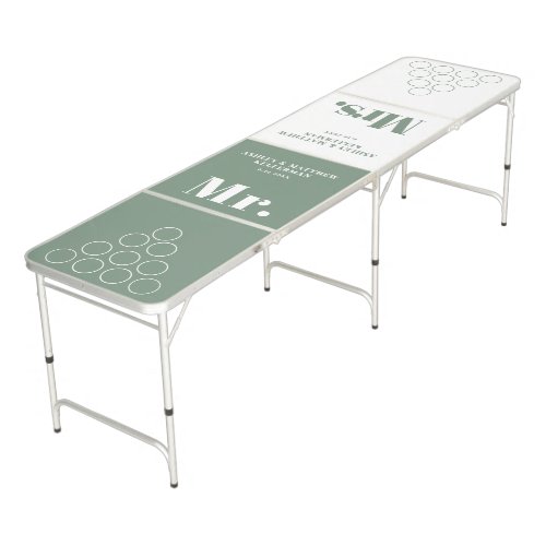 Mr & Mrs Sage Green Wedding Beer Pong Table