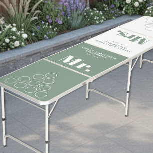 Mr & Mrs Sage Green Wedding Beer Pong Table