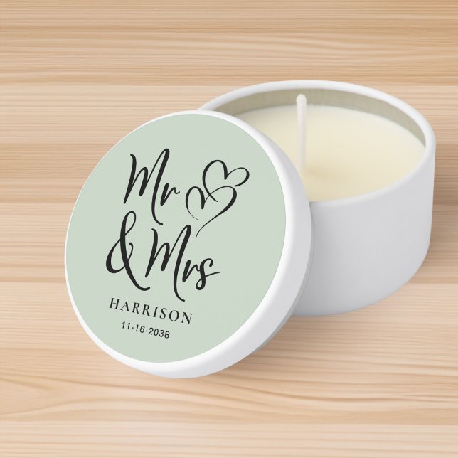 Mr Mrs Sage Green Wedding Mini Candle Favors (Creator Uploaded)