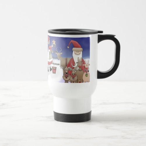 Mr  Mrs Santa with their Deer Travel Mug