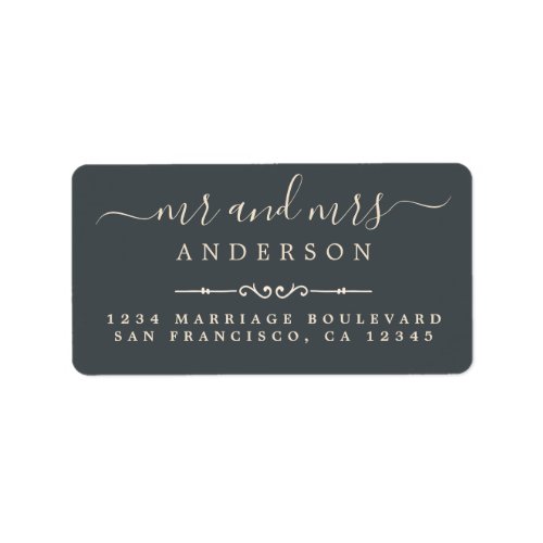 Mr Mrs Script Black Ivory Wedding Return Address Label