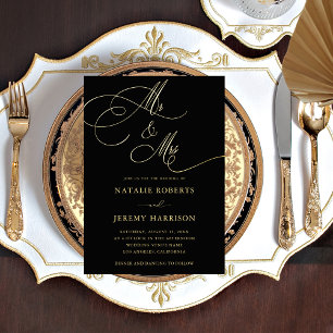 Mr & Mrs Script Dark Faded Photo QR Code Wedding Foil Invitation
