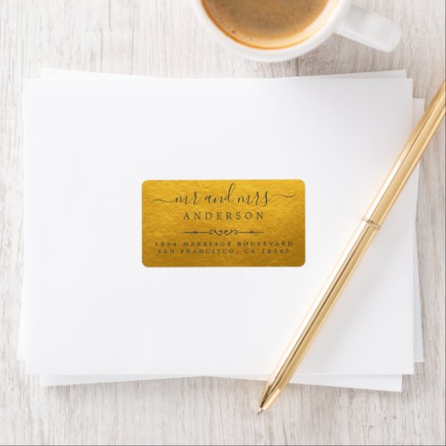 Mr Mrs Script Gold Wedding Return Address Label