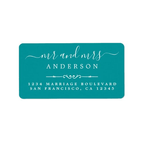 Mr Mrs Script Green Wedding Return Address Label