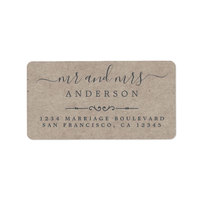 Mr Mrs Script Kraft Paper Wedding Return Address Label (Front)