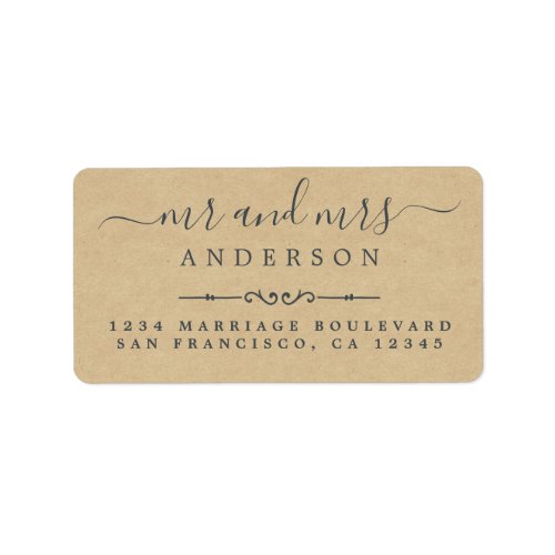 Mr Mrs Script Kraft Paper Wedding Return Address Label