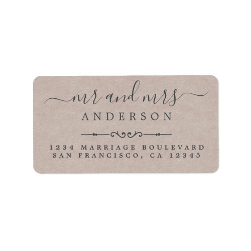 Mr Mrs Script Kraft Paper Wedding Return Address Label