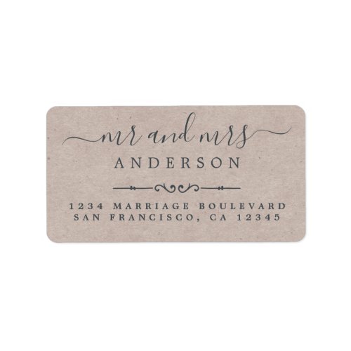 Mr Mrs Script Kraft Paper Wedding Return Address Label