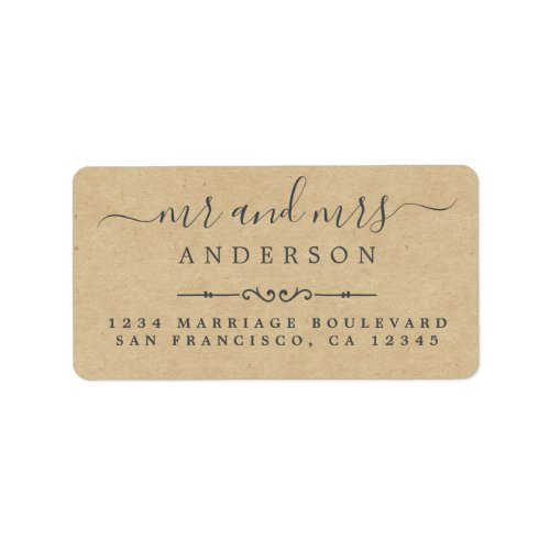 Mr Mrs Script Kraft Paper Wedding Return Address Label