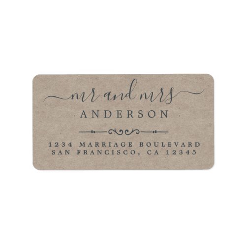 Mr Mrs Script Kraft Paper Wedding Return Address Label