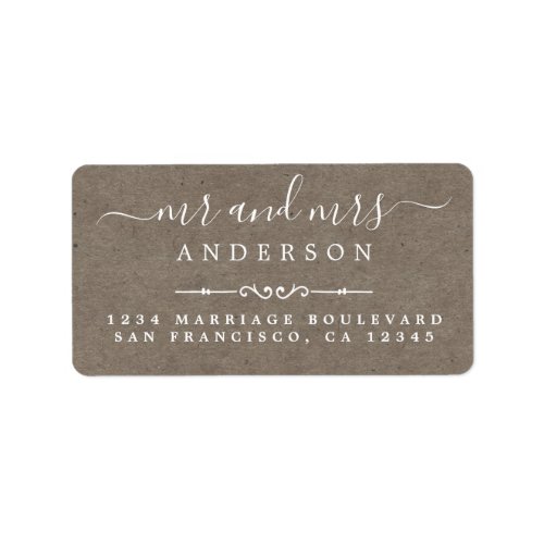 Mr Mrs Script Kraft Paper Wedding Return Address Label