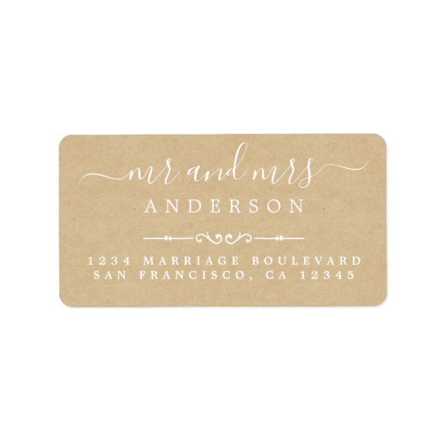 Mr Mrs Script Kraft Paper Wedding Return Address Label (Front)