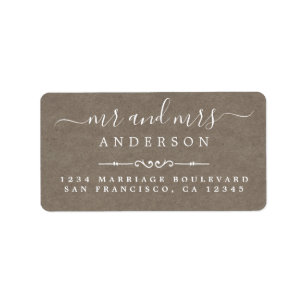 Mr Mrs Script Kraft Paper Wedding Return Address Label