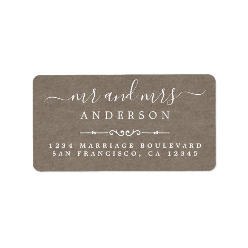 Mr Mrs Script Kraft Paper Wedding Return Address Label