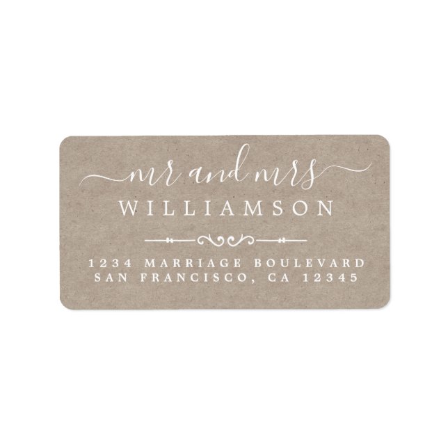 Mr Mrs Script Kraft Paper Wedding Return Address Label (Front)