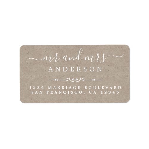 Mr Mrs Script Kraft Paper Wedding Return Address Label