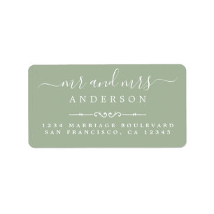 Mr Mrs Script Laurel Green Wedding Return Address Label