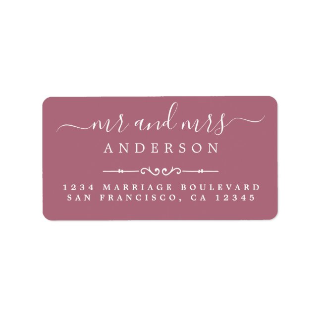 Mr Mrs Script Purple Cassis Wedding Return Address Label (Front)