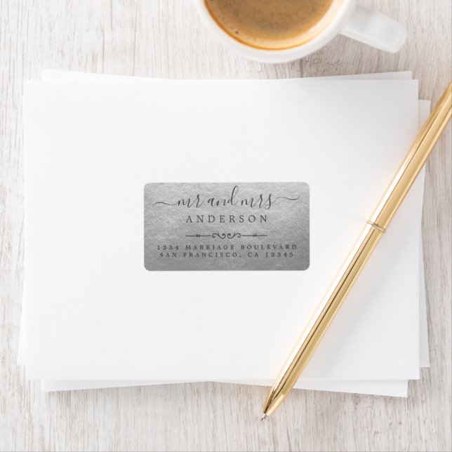 Mr Mrs Script Silver Wedding Return Address Label (Insitu)