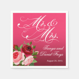 Mr. & Mrs. Script Typography Roses Floral fuchsia Napkins