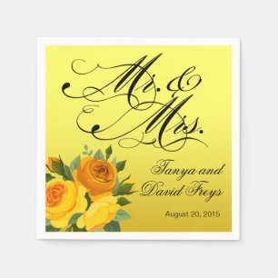 Mr. & Mrs. Script Typography Roses Floral yellow Napkins