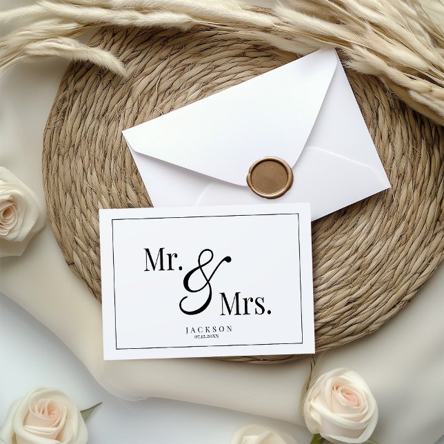 Mr & Mrs Scripty Black & White  Letterpress Thank You Card (Creator Uploaded)