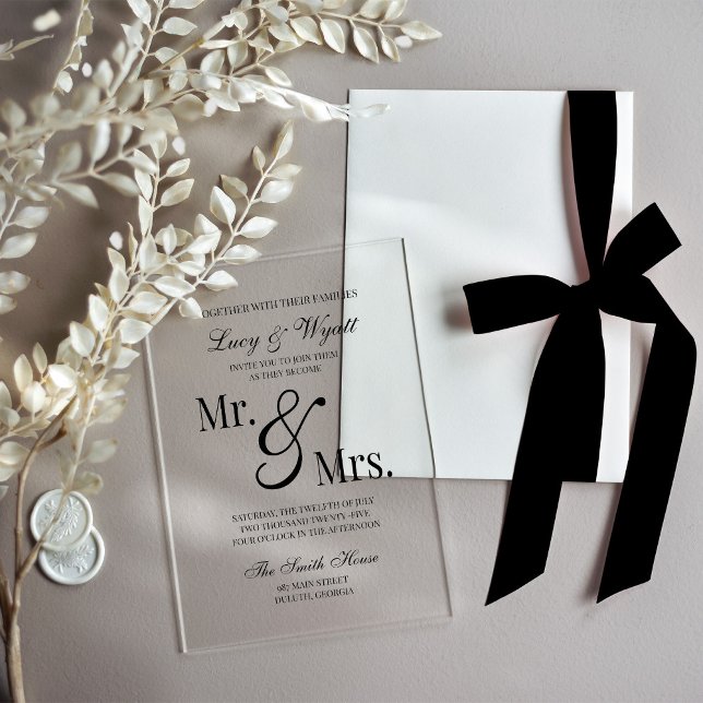 Mr & Mrs Scripty Black & White Wedding Invitation (Creator Uploaded)