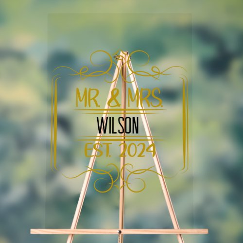 Mr  Mrs Scroll Add Name Gold Acrylic Sign