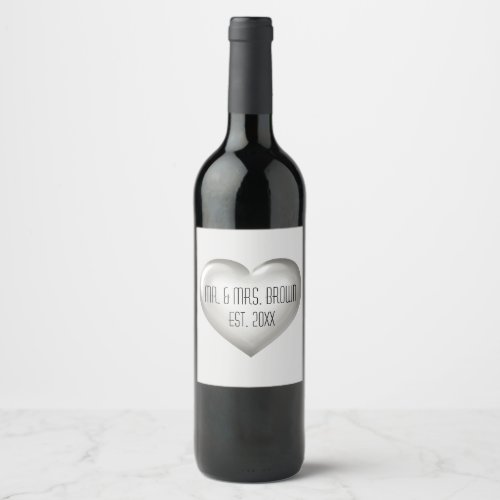 Mr  Mrs Silver Anniversary Heart Wine Label