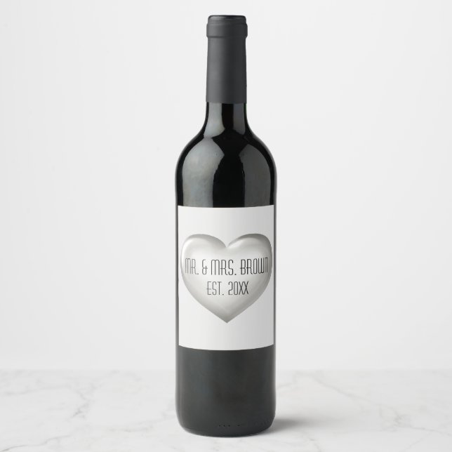 Mr. & Mrs. Silver Anniversary Heart Wine Label (Front)