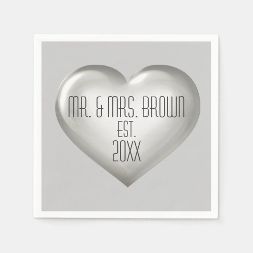 Mr  Mrs Silver Heart Wedding Anniversary Paper Napkins