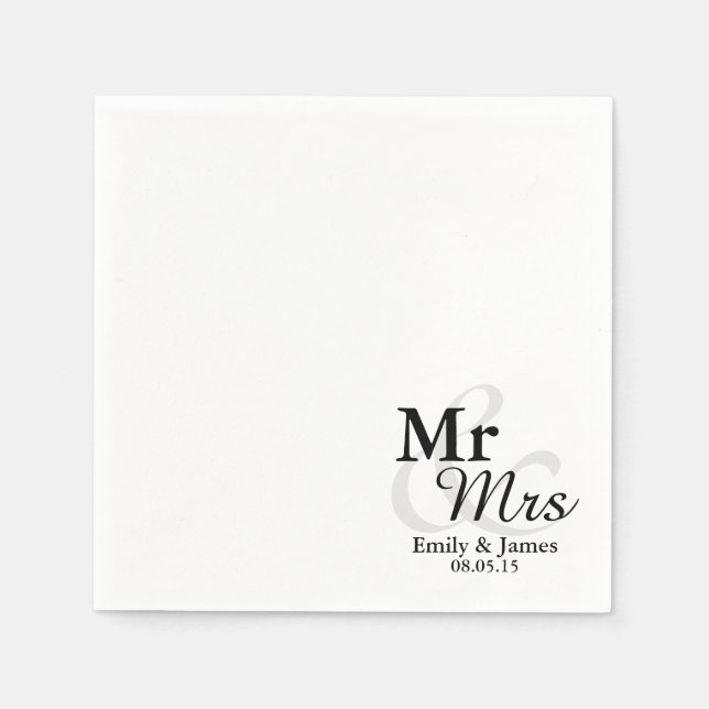 Mr&Mrs Simple Elegant Typography Wedding Paper Napkins (Front)
