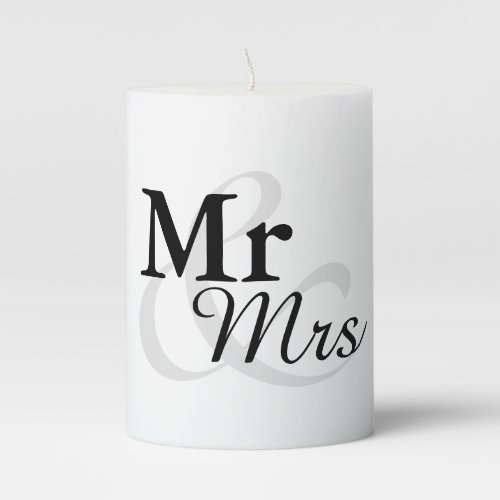 MrMrs Simple Elegant Typography Wedding Pillar Candle