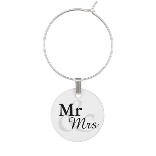 MrMrs Simple Elegant Typography Wedding Wine Glass Charm